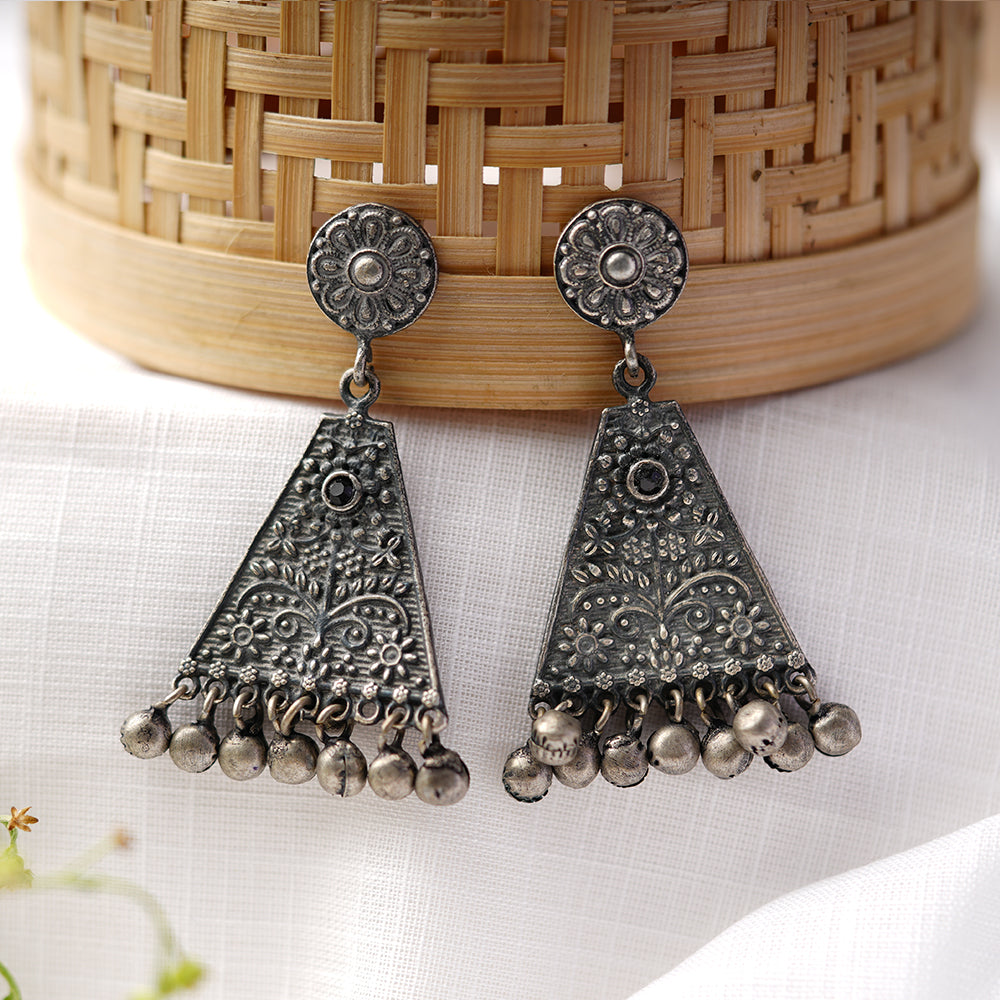 GunghrooPatra- Silver Brass Oxidised dangler earrings