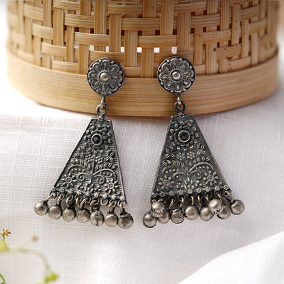 GunghrooPatra- Silver Brass Oxidised dangler earrings