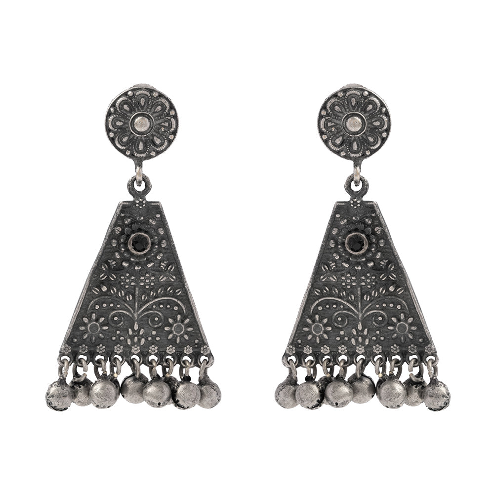 GunghrooPatra- Silver Brass Oxidised dangler earrings