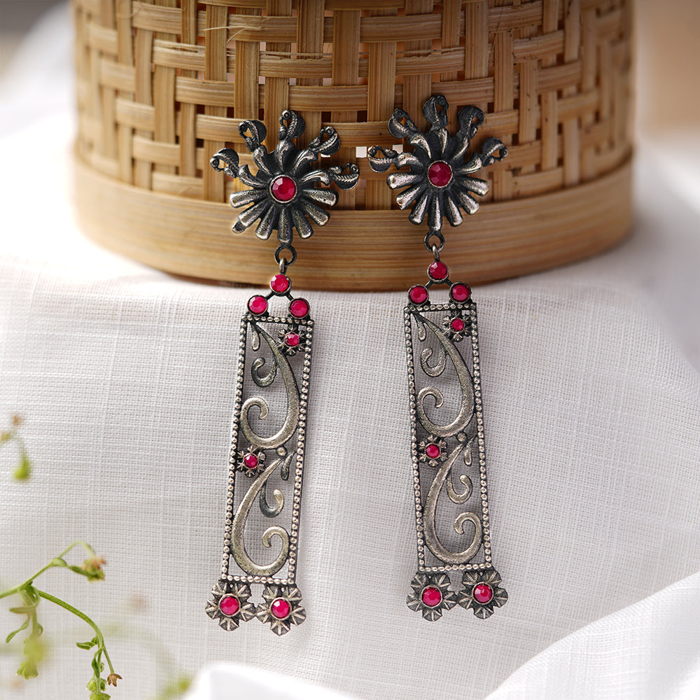 Tarangini- Silver Brass Oxidised dangler earrings