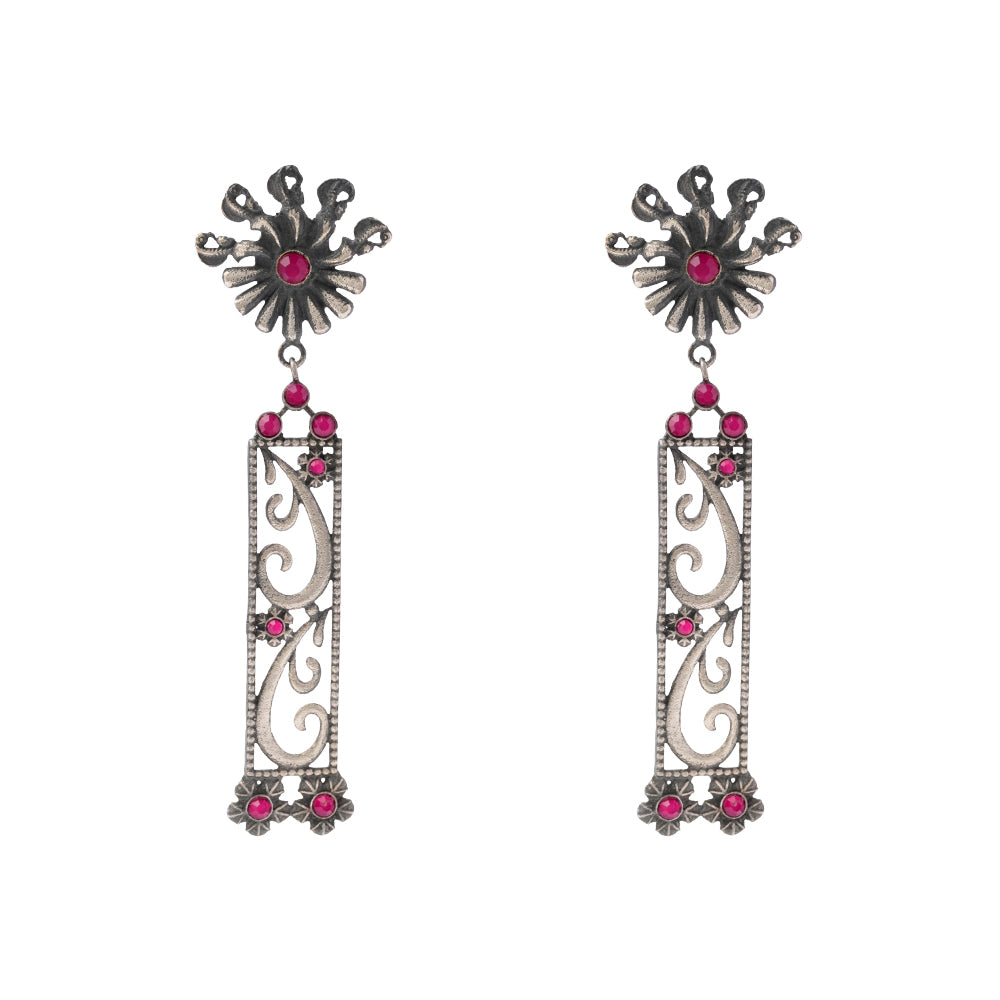 Tarangini- Silver Brass Oxidised dangler earrings