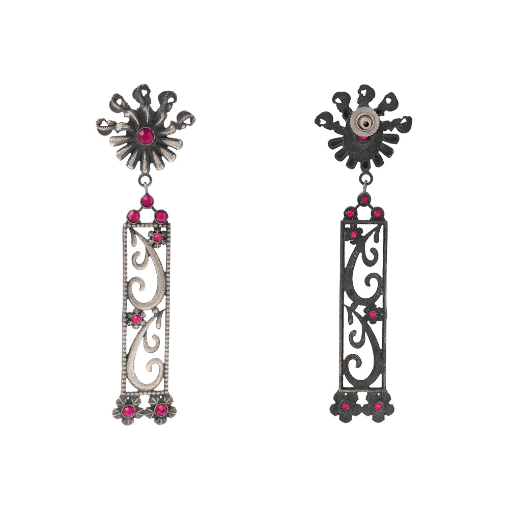 Tarangini- Silver Brass Oxidised dangler earrings
