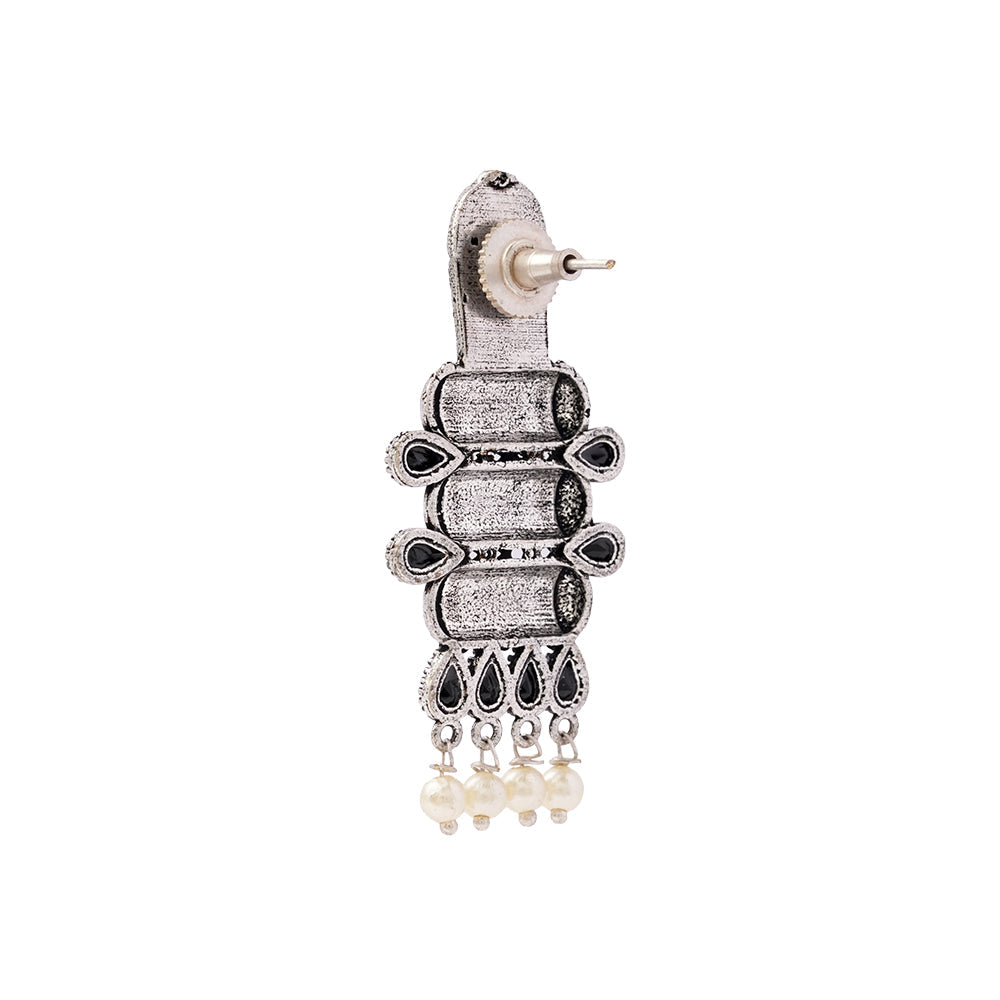 ManiStambh – Silver Brass Oxidised Dangler Earrings (Black)