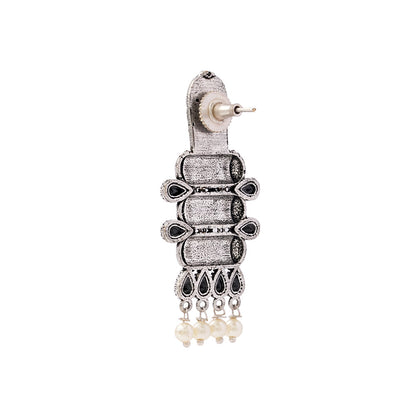 ManiStambh – Silver Brass Oxidised Dangler Earrings (Black)