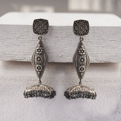 Shubhra- Silver Brass Oxidised dangler earrings