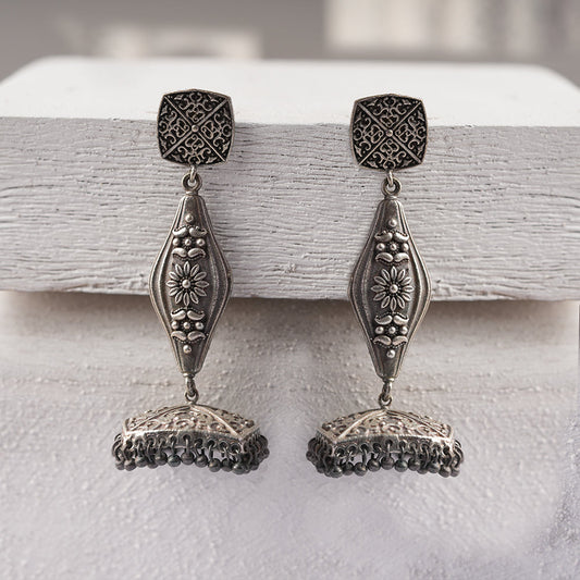 Shubhra- Silver Brass Oxidised dangler earrings