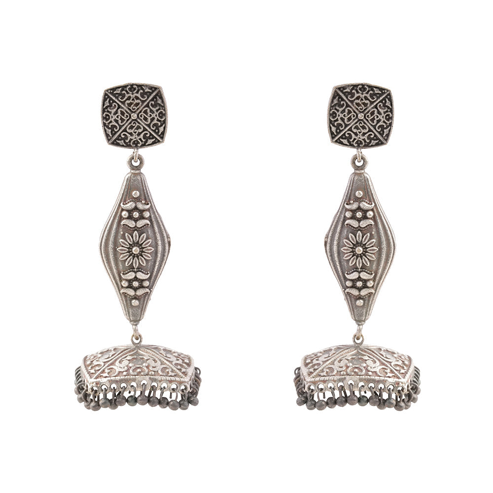Shubhra- Silver Brass Oxidised dangler earrings