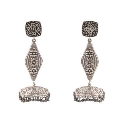 Shubhra- Silver Brass Oxidised dangler earrings