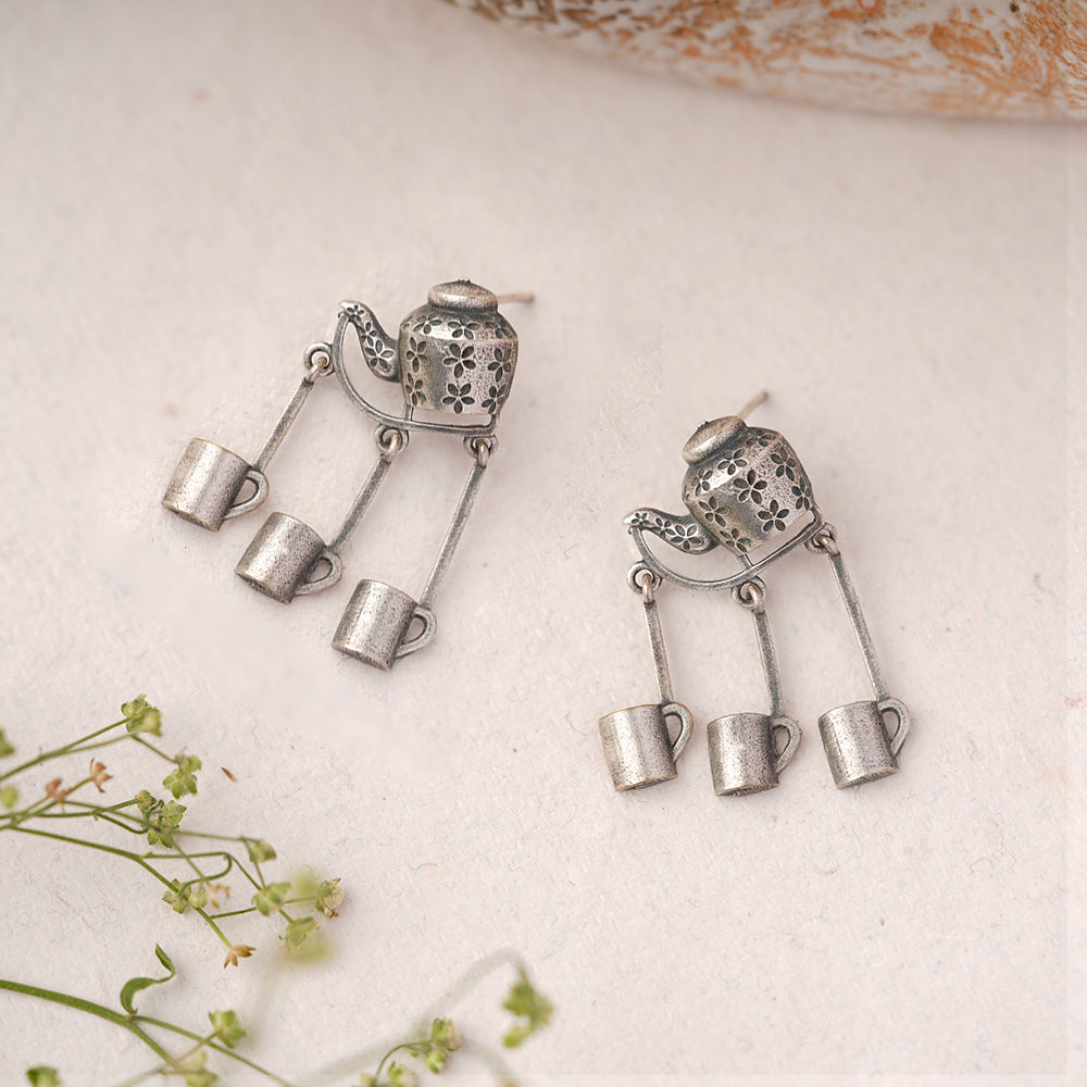 ChaiSakhi- Silver Brass Oxidised dangler earrings