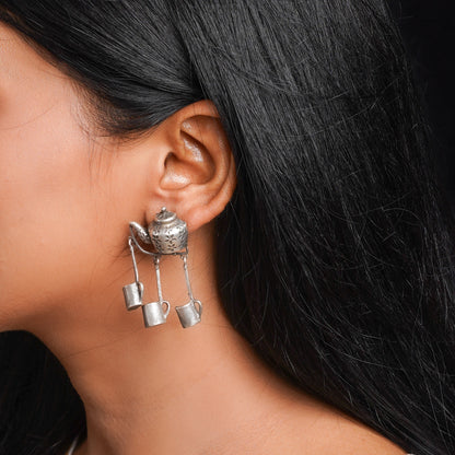 ChaiSakhi- Silver Brass Oxidised dangler earrings