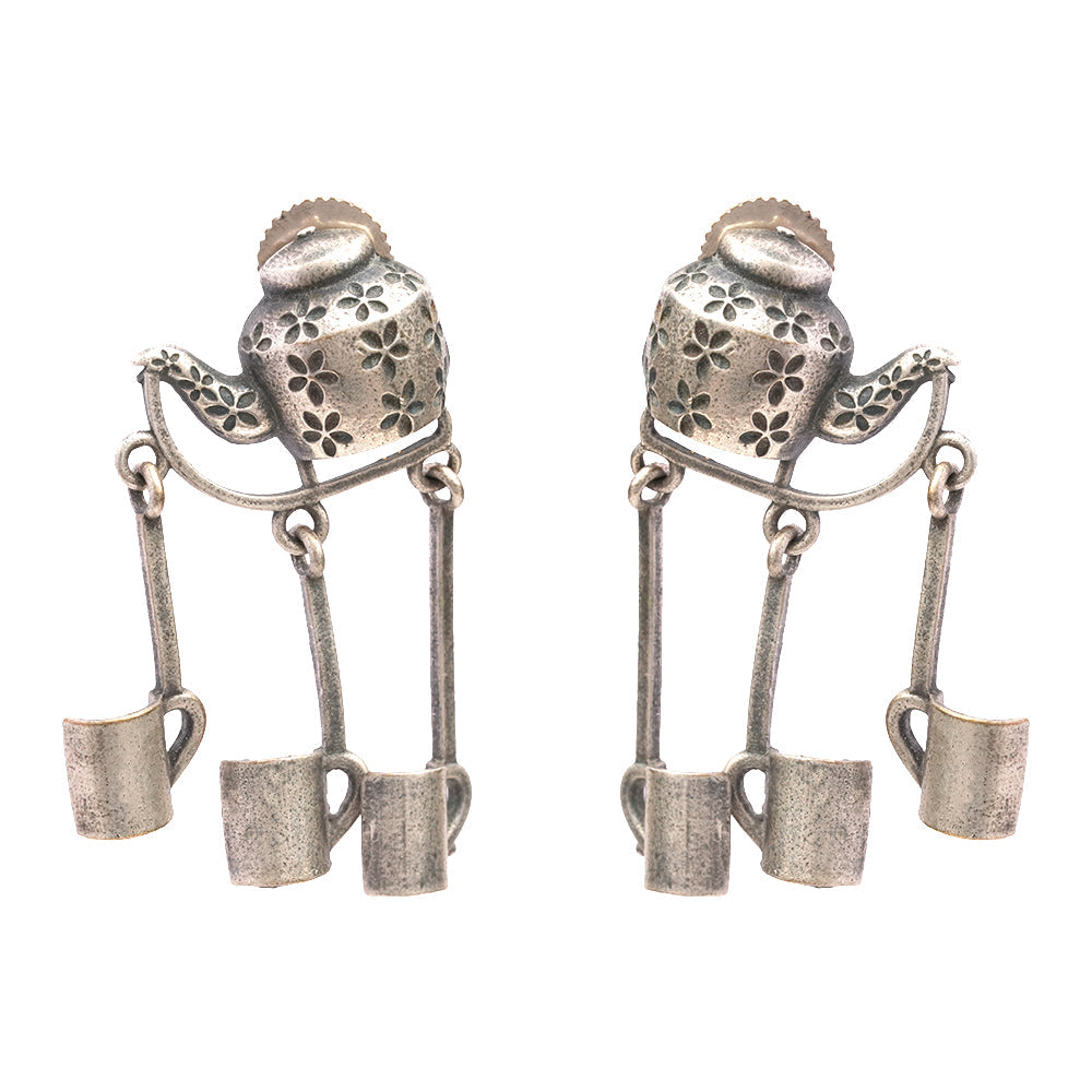 ChaiSakhi- Silver Brass Oxidised dangler earrings
