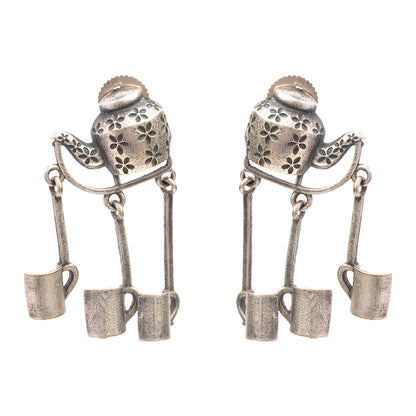 ChaiSakhi- Silver Brass Oxidised dangler earrings