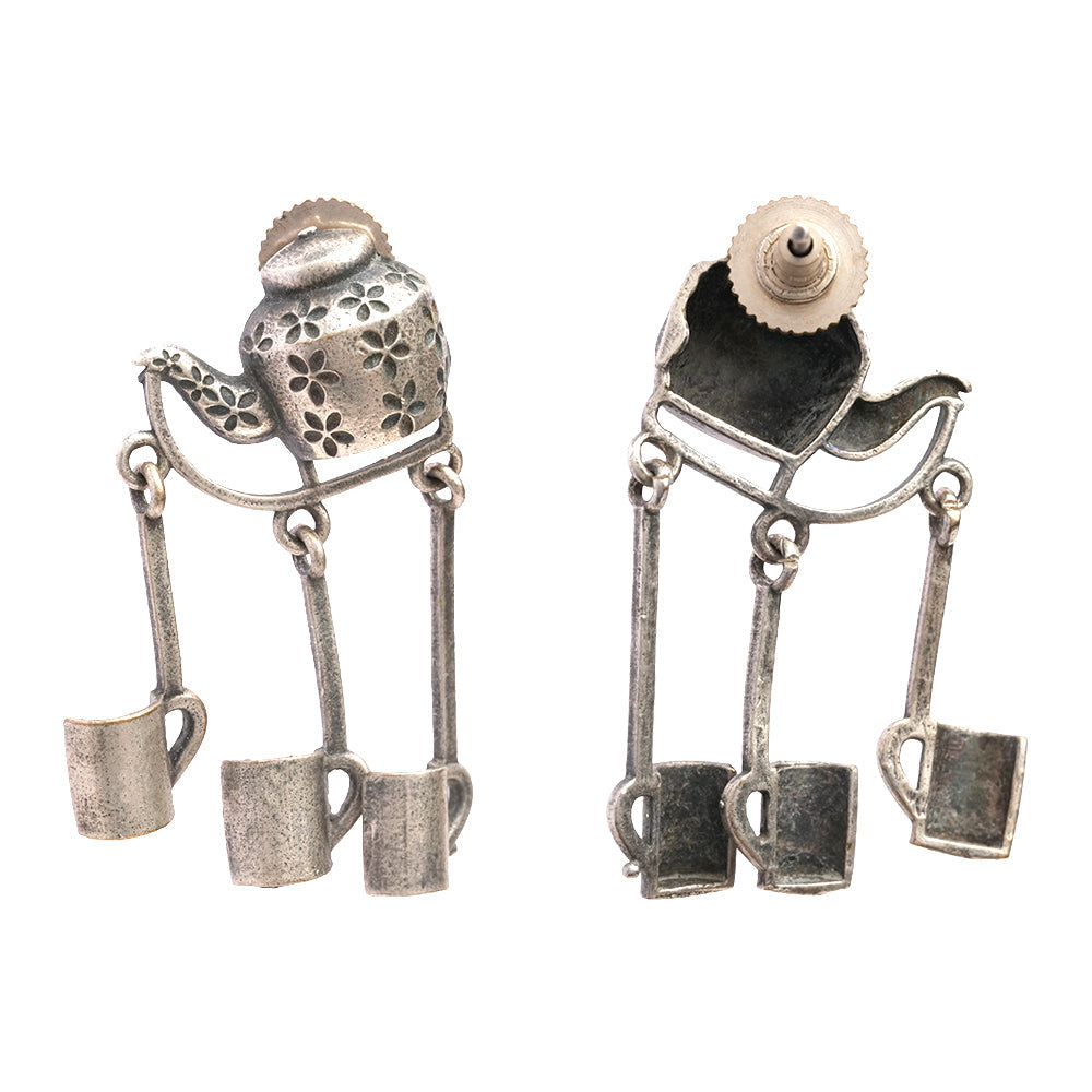 ChaiSakhi- Silver Brass Oxidised dangler earrings