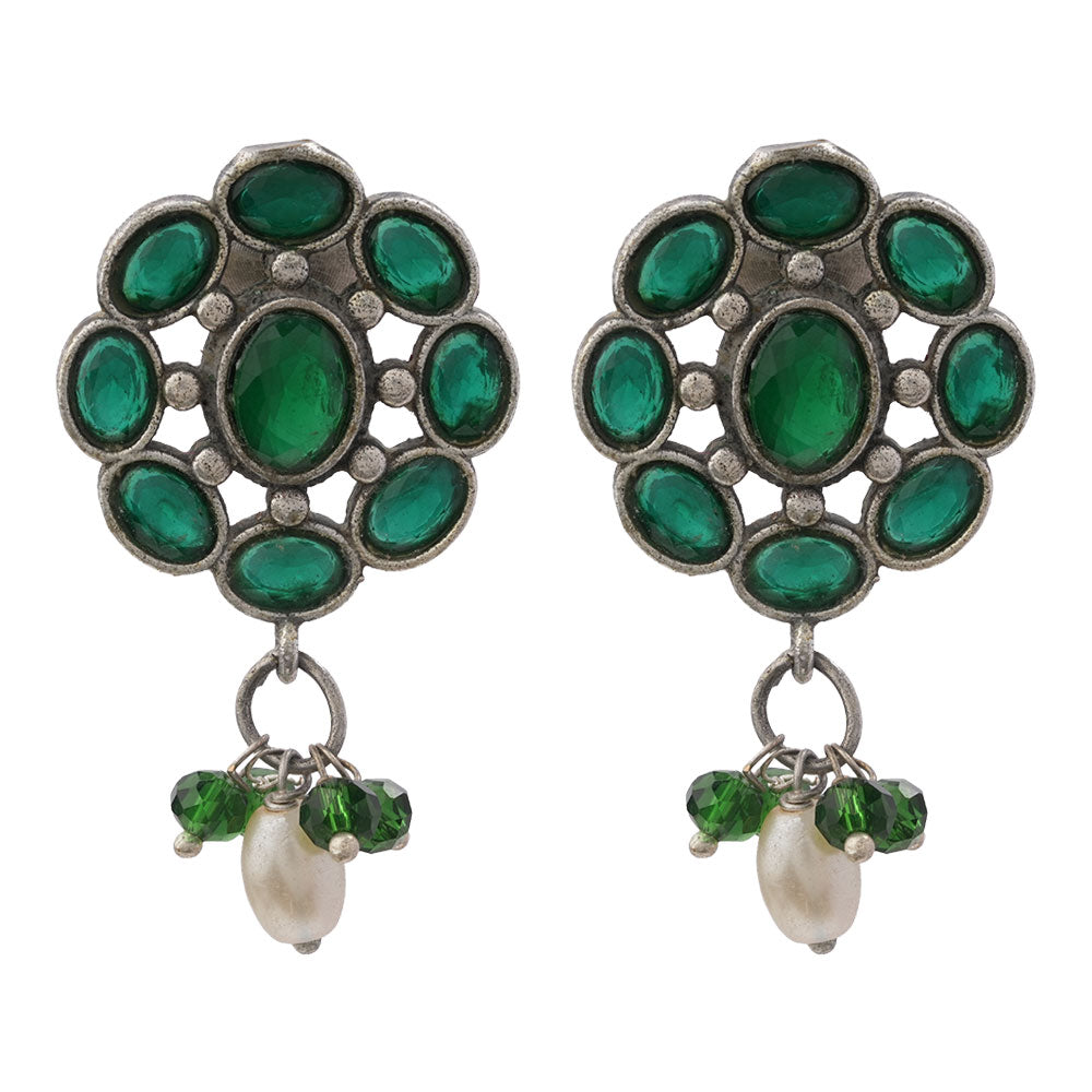 Harit- Silver Brass Stone-Studded Stud Earrings