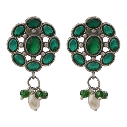 Harit- Silver Brass Stone-Studded Stud Earrings