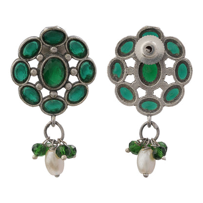 Harit- Silver Brass Stone-Studded Stud Earrings