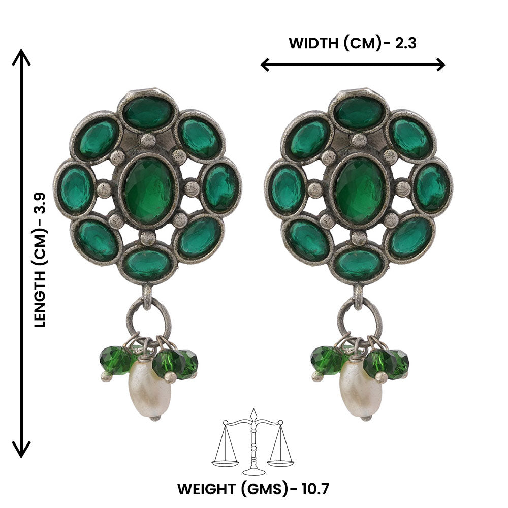 Harit- Silver Brass Stone-Studded Stud Earrings