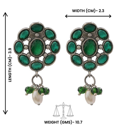Harit- Silver Brass Stone-Studded Stud Earrings