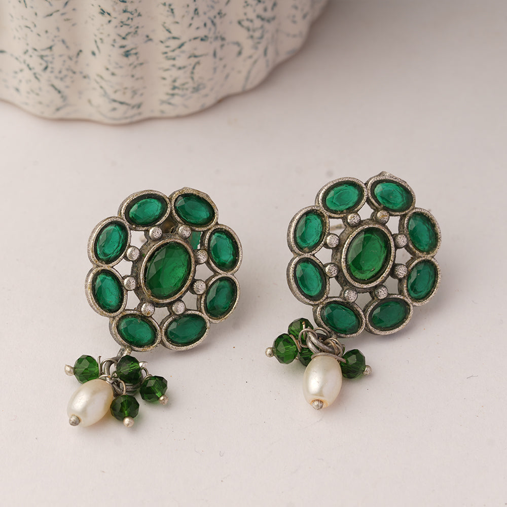Harit- Silver Brass Stone-Studded Stud Earrings