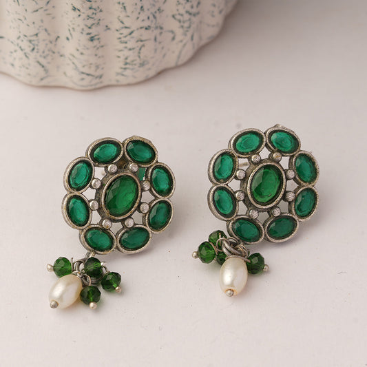 Harit- Silver Brass Stone-Studded Stud Earrings