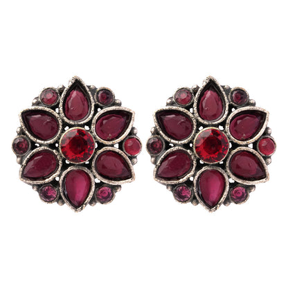 Kusuma- Silver oxidised Stone-Studded stud earrings