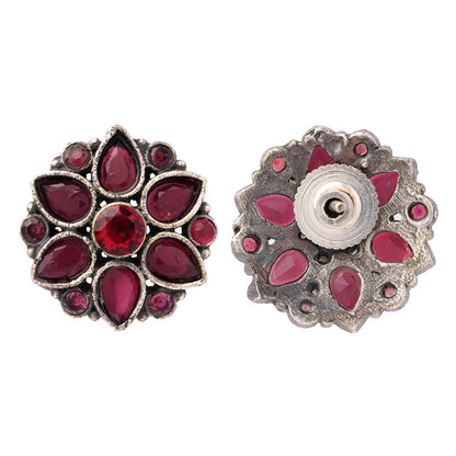 Kusuma- Silver oxidised Stone-Studded stud earrings