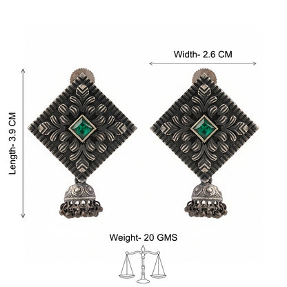 Manika- Silver Brass Pearl jhumka earrings (Green)