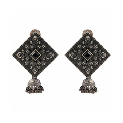 Manika- Silver Brass Pearl jhumka earrings (Black)