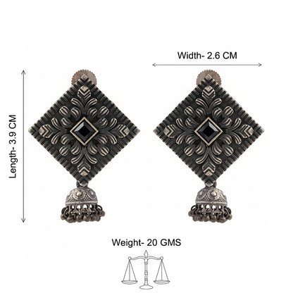 Manika- Silver Brass Pearl jhumka earrings (Black)