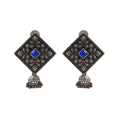 Manika- Silver Brass Pearl jhumka earrings (Blue)