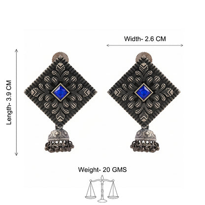 Manika- Silver Brass Pearl jhumka earrings (Blue)