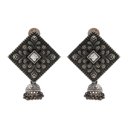 Manika- Silver Brass Pearl jhumka earrings