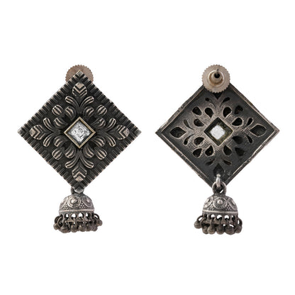 Manika- Silver Brass Pearl jhumka earrings