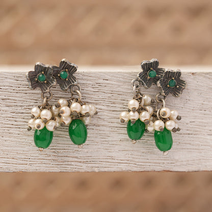 KusumMoti- Silver Brass Pearl stud earrings(Green)