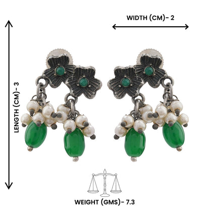 KusumMoti- Silver Brass Pearl stud earrings(Green)