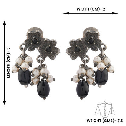 KusumMoti- Silver Brass Pearl Stud Earrings(Black)