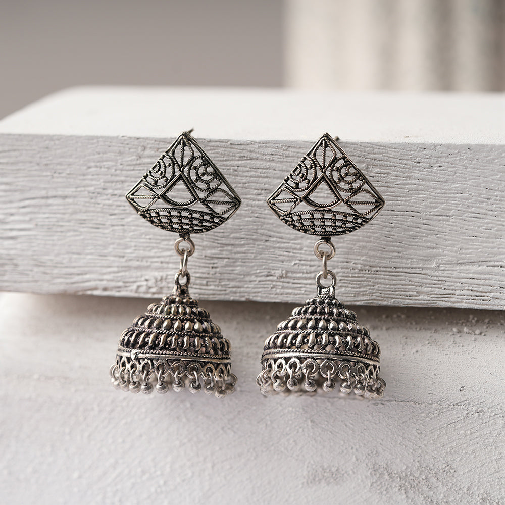 Leher- Silver Brass Pearl jhumka earrings