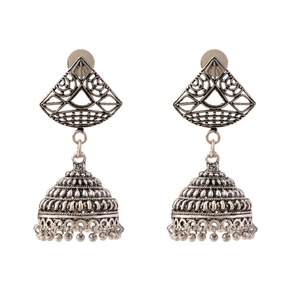 Leher- Silver Brass Pearl jhumka earrings
