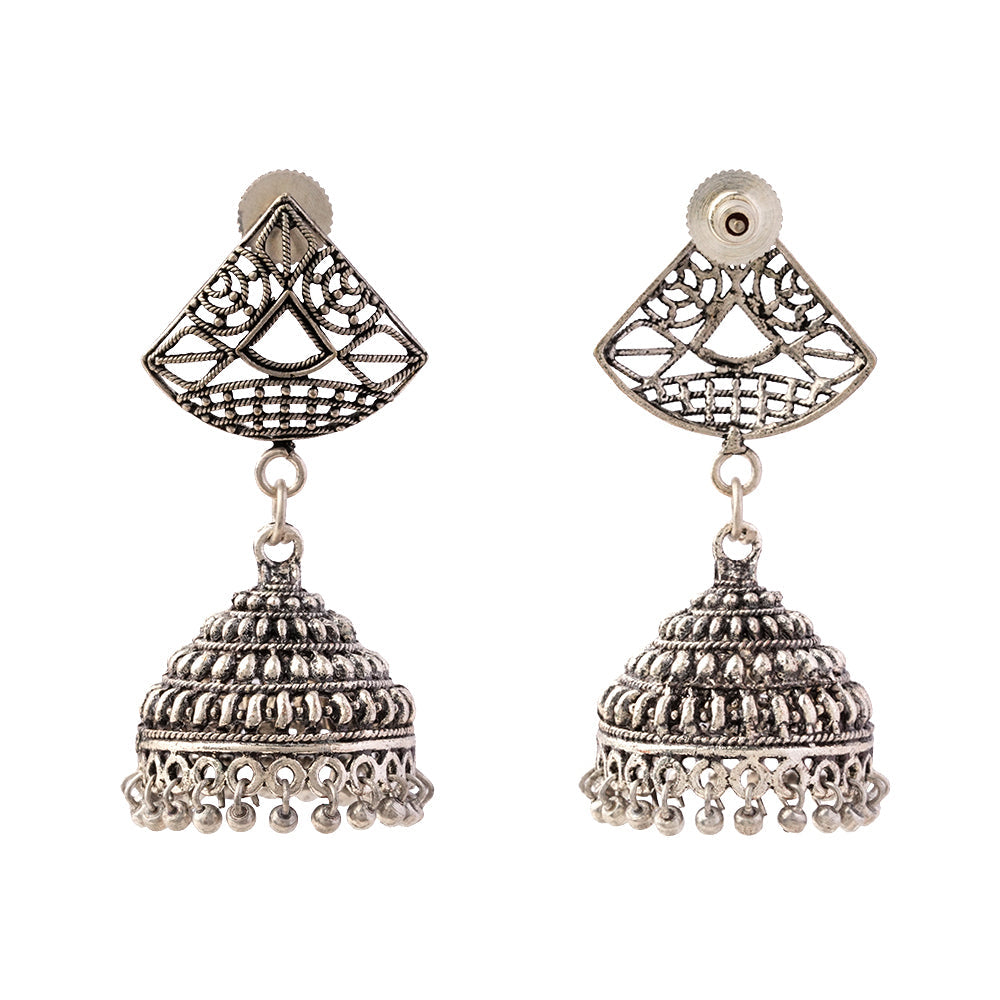Leher- Silver Brass Pearl jhumka earrings