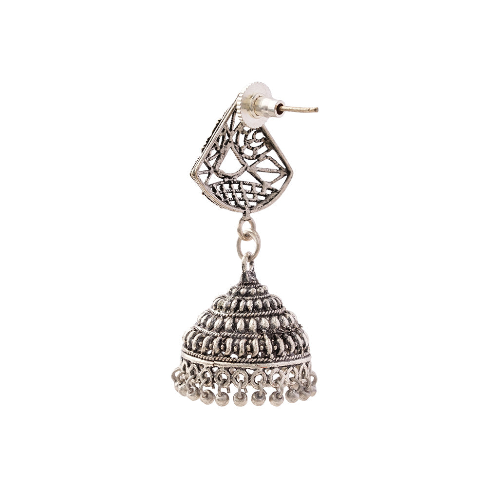 Leher- Silver Brass Pearl jhumka earrings