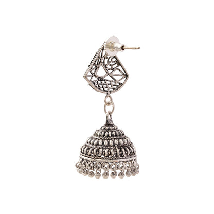 Leher- Silver Brass Pearl jhumka earrings