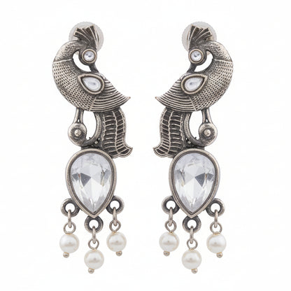 Morisha- Silver Brass Stone-Studded dangler earrings(White)