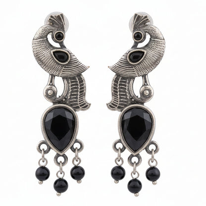 Morisha- Silver Brass Stone-Studded dangler earrings(Black)