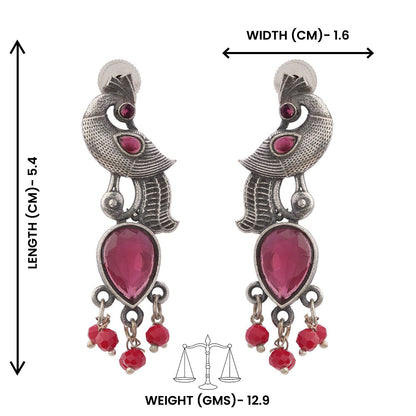 Morisha- Silver Brass Stone-Studded dangler earrings(Red)