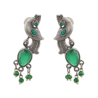 Morisha- Silver Brass Stone-Studded dangler earrings(Green)