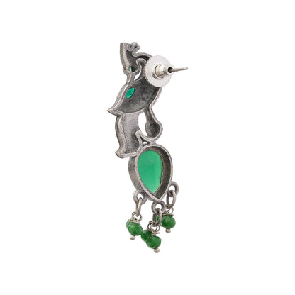 Morisha- Silver Brass Stone-Studded dangler earrings(Green)