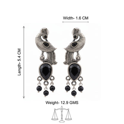 Morisha- Silver Brass Stone-Studded dangler earrings(Black)