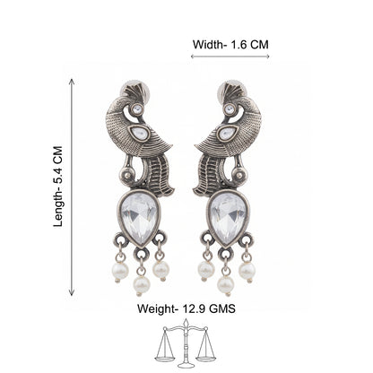 Morisha- Silver Brass Stone-Studded dangler earrings(White)
