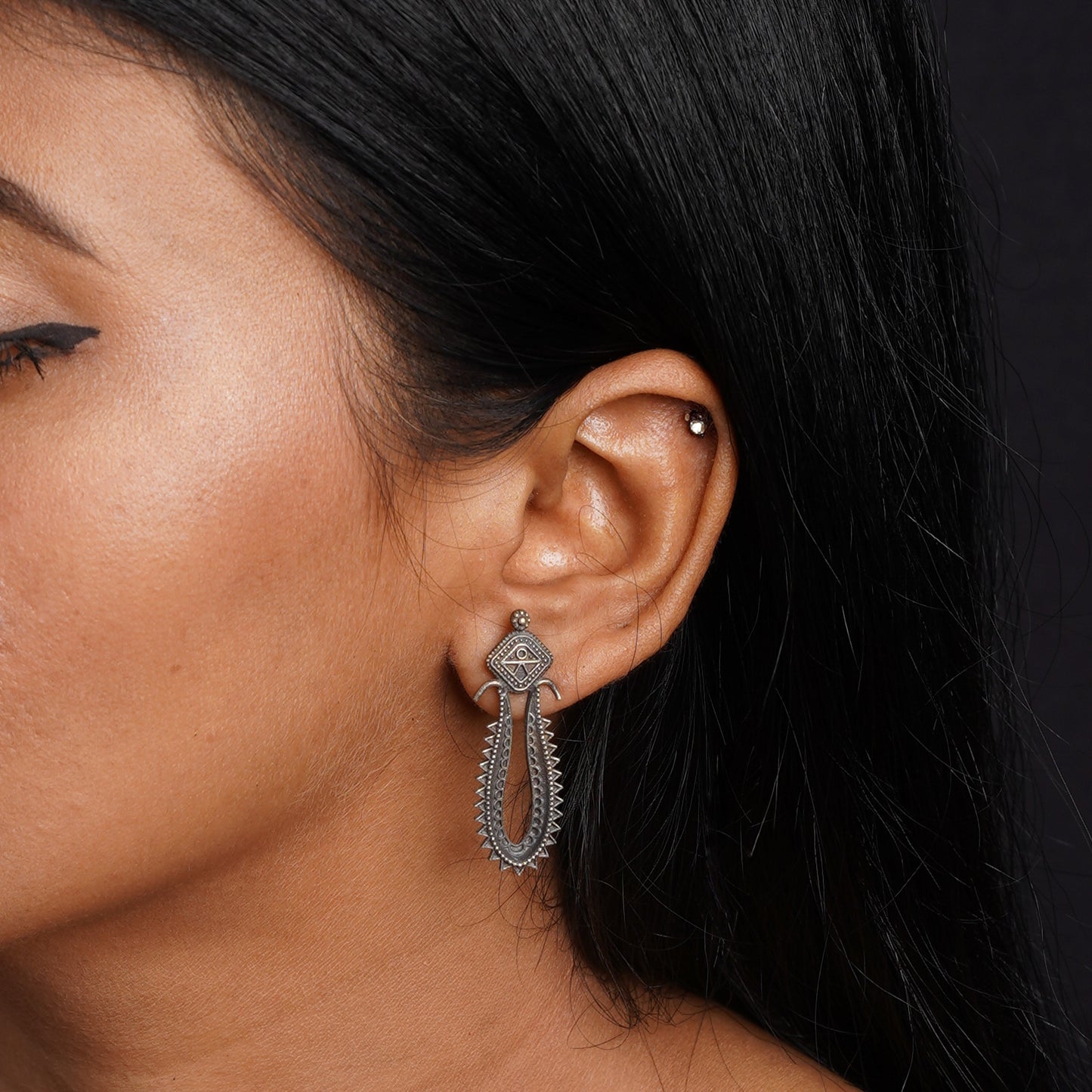 Chandira- Silver Brass oxidised stud earrings