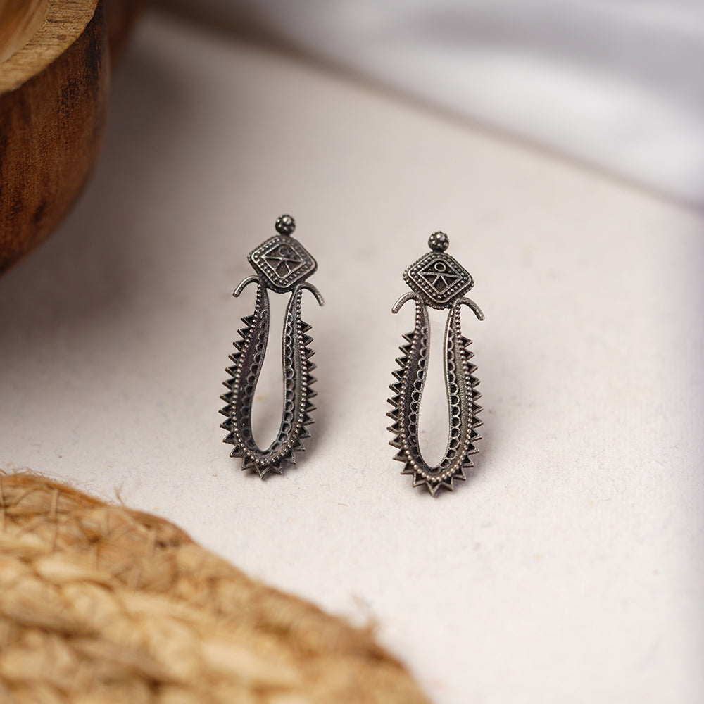 Chandira- Silver Brass oxidised stud earrings